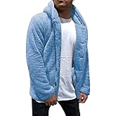 PASLTER Mens Fuzzy Sherpa Jacket Fluffy Fleece Open Front Cardigan Button Down Coat Winter Warm Thicken Lined Outwear