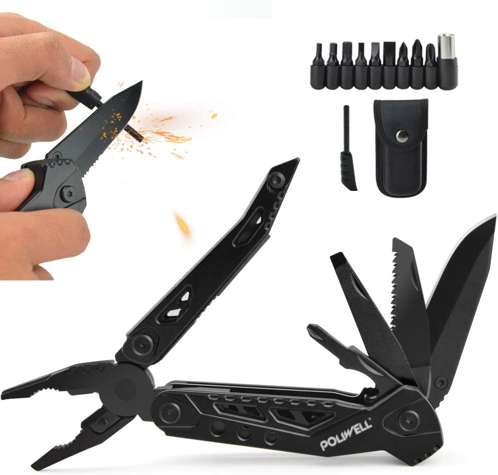 19-in-1 Multitool Folding Pliers Outdoor Survival Portable Stainless Steel Multifunctional Tools Set with Flint, Screwdriver, Saw, File Ideal Christmas Gifts for Men: Home Improvement