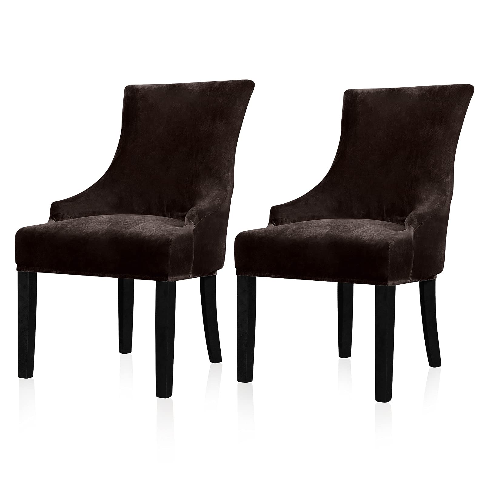 Photo 1 of Lellen Velvet Stretch Wingback Chair Cover Slipcover - Reusable Protector Cover for Dining Room Banquet Home Décor etc Machine Washable Hand Washable (Brown, 2PC)