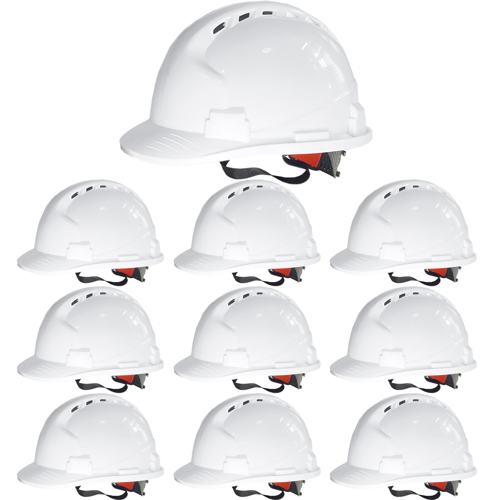 Photo 1 of 10 Pack 4 Pt. Suspension Hard Hat Bulk Safety Helmets Adjustable Ratchet Hard Hats, Vents & Sweat Cotton Brow Pad - ABS Construction Safety Helmets for Work Sites & Outdoor Labor