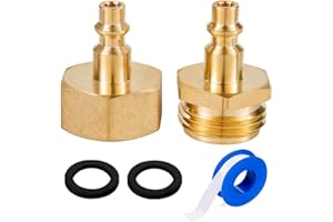 Lead-Free Brass Winterize Blow Out Adapter Air Compressor 1/4" Quick Connect Plug to GHT 3/4" Garden Hose Faucet Blow Out Ada