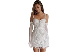 HANSHI E-COMMERCE Short Wedding Dresses for Bride Beach Lace Strapless Tulle Applique Boho Mini Bridal Dress for Bride