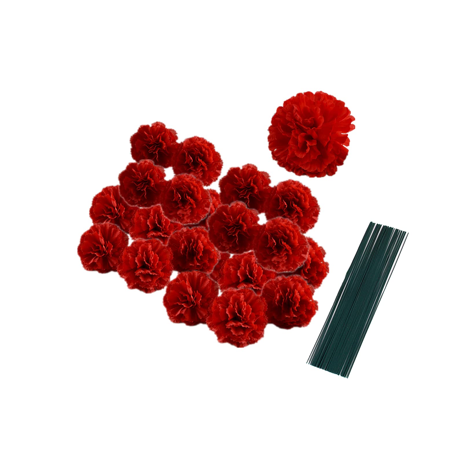 Rikyo 50 Artificial Silk Carnation Flower Head with Stems Set,Handmade DIY Wedding,Home Decor Event Party Supplies Wreaths,Wrist Corsage,Floral Arrangement, 3" Carnation Heads with 8" Stems (Red)