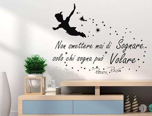 Peter Pan Wall Sticker Never Stop Dreaming Only Who Dreams Can Fly Set Wall Art Decoration Vinyl 60 X 90 Cm Amazon De Diy Tools Frasi Di Peter Pan