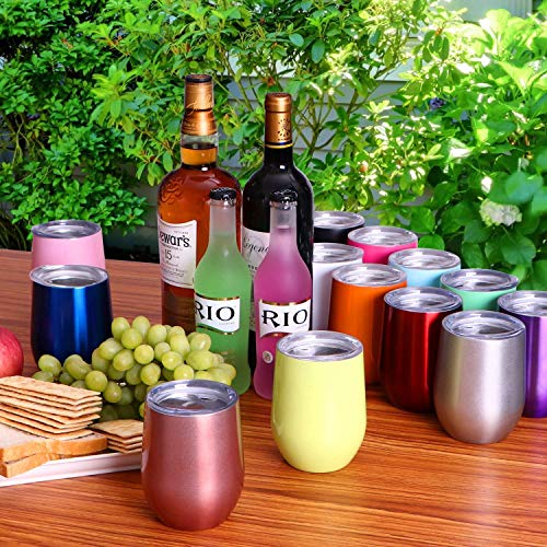 MASCOTKING Wine Glasses Tumbler - 12 oz 2 Pack - Double Wall Vacuum Insulated Cup with Lids for Keeping Wine, Coffee, Drinks - Beverage Warm in Winter (2PACK 12oz, Colorful) - Thumbnail 6