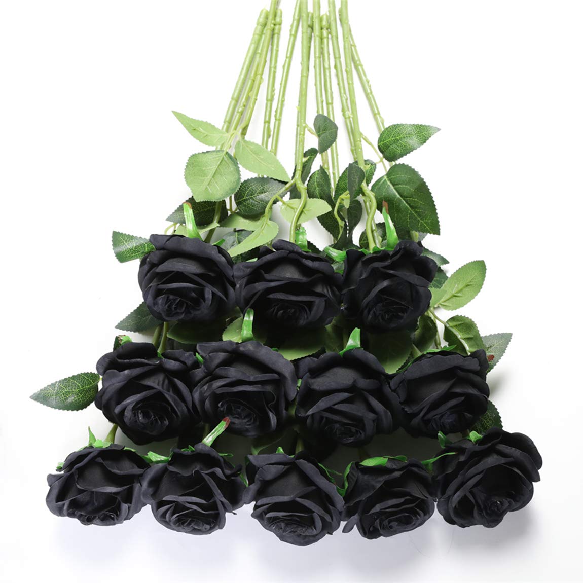 Tifuly 12 PCS Artificial Roses, 19.68'' Single Long Stem Fake Rose Silk Bridal Wedding Bouquet Realistic Flower for Home Garden Party Hotel Office Decor(Blossom Roses,Black)