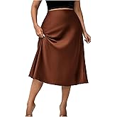 Floerns Women's Plus Size Elegant A Line Midi Skirts High Waisted Satin Date Night Formal Evening Skirt