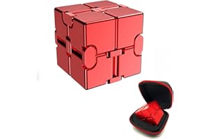 FUFUYOU Fidget Blocks Toys Infinity Cube Anxiety Stress Relief Toy for Adults Gifts Aluminum Alloy Material (RED)