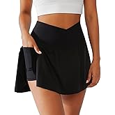 BRXL Tennis Skirts for Women High Waisted Crossover Built-in Shorts with Pockets Workout Athletic Skort Pickleball