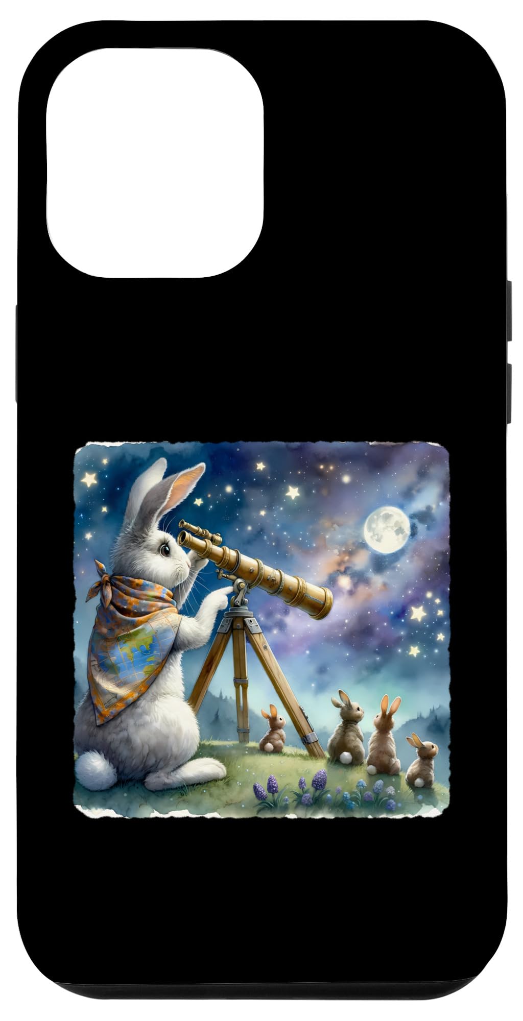 iPhone 15 Plus Rabbit With Bandana Using Telescope. Joy Exploration Moon Case