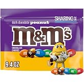 M&amp;M'S Peanut Dark Chocolate Candy, Sharing Size, 9.4 oz Resealable Bag | Dark chocolate peanut candy for snacking, sharing, dessert topping, home, office, pantry, resealable bag