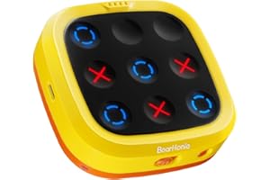 BearHonie 4-in-1 Handheld Tic Tac Toe Game Portable Electronic Board Games for Kids & Adults, Travel Games, Birthday Gifts, Yellow