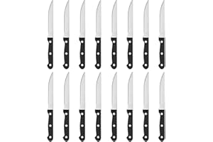 BEWOS Steak Knives Set of 16, Triple Rivet Steak Knife Set, Stainless Steel Serrated Blade(4.5”), Sharp Knives with Comfortab