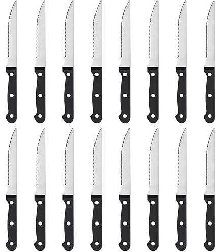thumbnail image 2 of 12 Steak Knives 8.5 Inch Black Plastic Handle Stainless Steel USA Seller 2 of 6