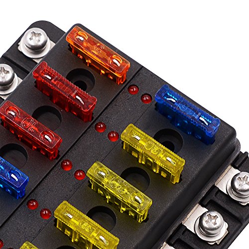 12-Way Boat Fuse Block with LED Warning Indicator Damp-Proof Cover WUPP Automotive Fuse Panel for Car Marine RV Truck DC 12-24V