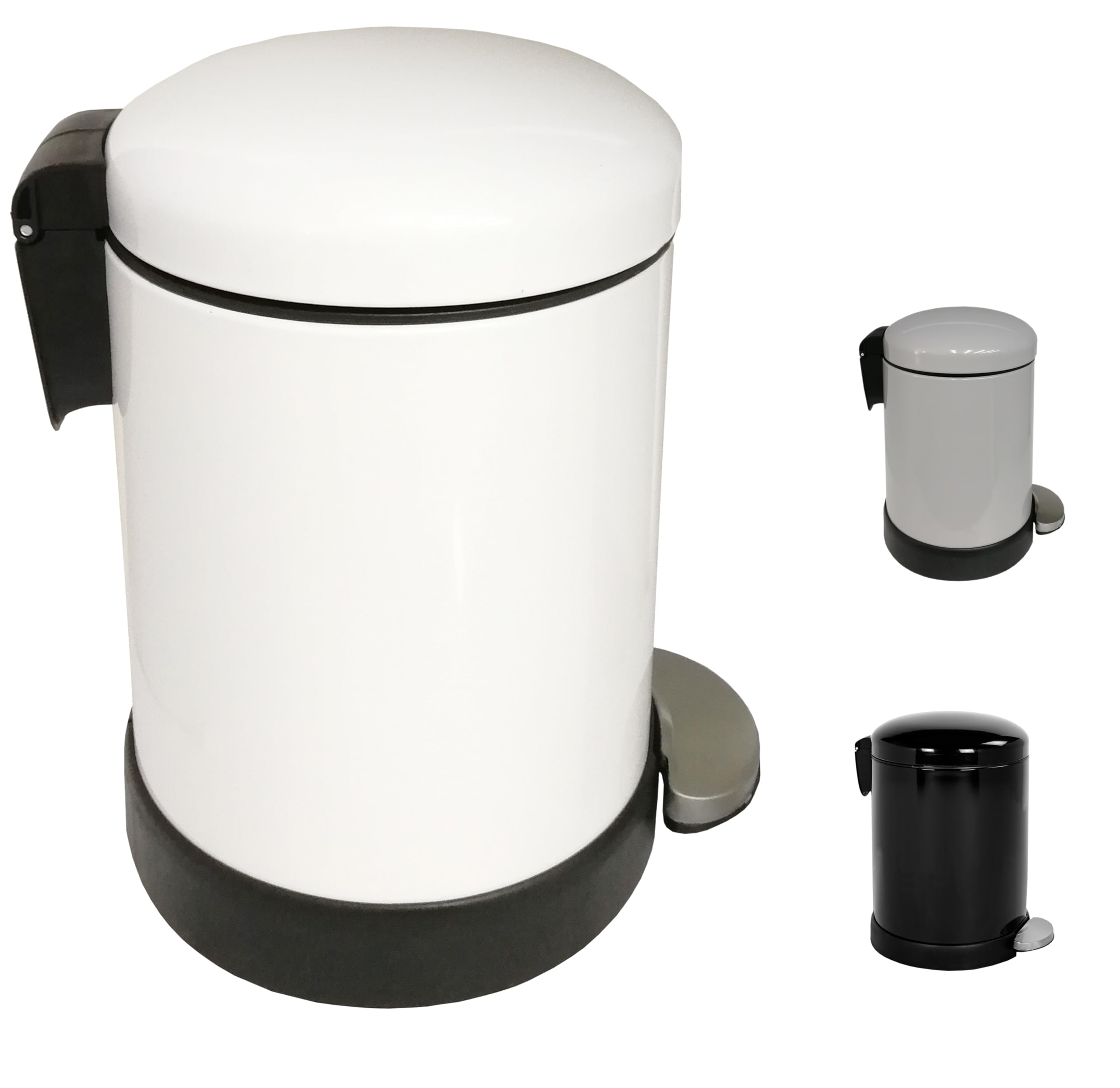 FurnitureXtra™ Classic Style Powder Coated Soft Close Pedal Bin, Plastic Inner bucket, Metal Lid 3L (White)