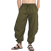 perdontoo Mens Casual Cotton Linen Pant Elastic Waist Drawstring Yoga Jogger Pants