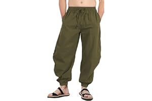 perdontoo Mens Casual Cotton Linen Pant Elastic Waist Drawstring Yoga Jogger Pants