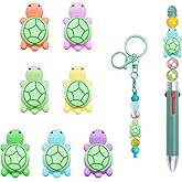 WOZADU 7 PCS 3D Turtle Silicone Focal Beads for Pens,Beaded Pen Supplies,Focal Beads Bulk for Making Keychain Handmade Crafts