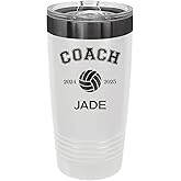 Custom Volleyball Coach Gift From Team - Tumbler 20oz - Personalized Gifts for Men Women - Retirement Gift For Coach – Teacher Appreciation Day End of Season - White, Black Etching