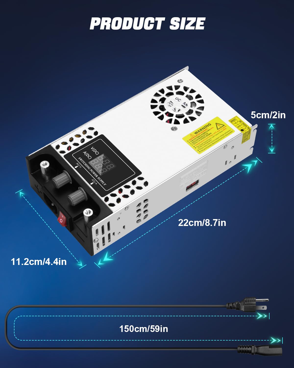 SHNITPWR 600W Adjustable Power Supply Variable 110V AC to 24V DC Converter 0-30V 0-25A Universal Switching Power Supply SMPS 26V 24V 18V 12V 9V 5V Transformer with LCD Display for Strip Monitor CCTV