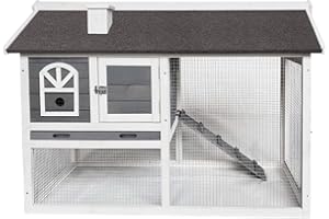 BIRASIL Wood Rabbit Hutch with Run, Bunny Cage for Small Animals, Outdoor Chicken Coop House for Garden Backyard Indoor (Grey, 48 Inch)