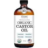 C CARE Castor Oil 100% Pure Organic Cold Pressed Unrefined Glass Bottle | USDA Certified Organic | Hexane Free Extra Virgin | For Hair Growth Eyebrows Eyelashes Skin and Castor Oil Pack Wrap | 16oz