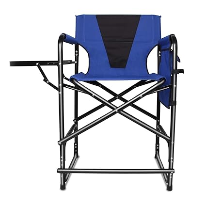 Tall Director S Chair Folding Portable Camping Chair 24inch Seat Height Makeup Artist Collapsible Chair With Side Table Storage Bag Footrest