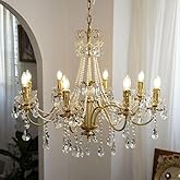 KPIBEST Luxury 8 Lights Crystal Chandelier with Metal Frame 8 arms Candles Vintage Hanging Light Fixture Pendant Ceiling lamp