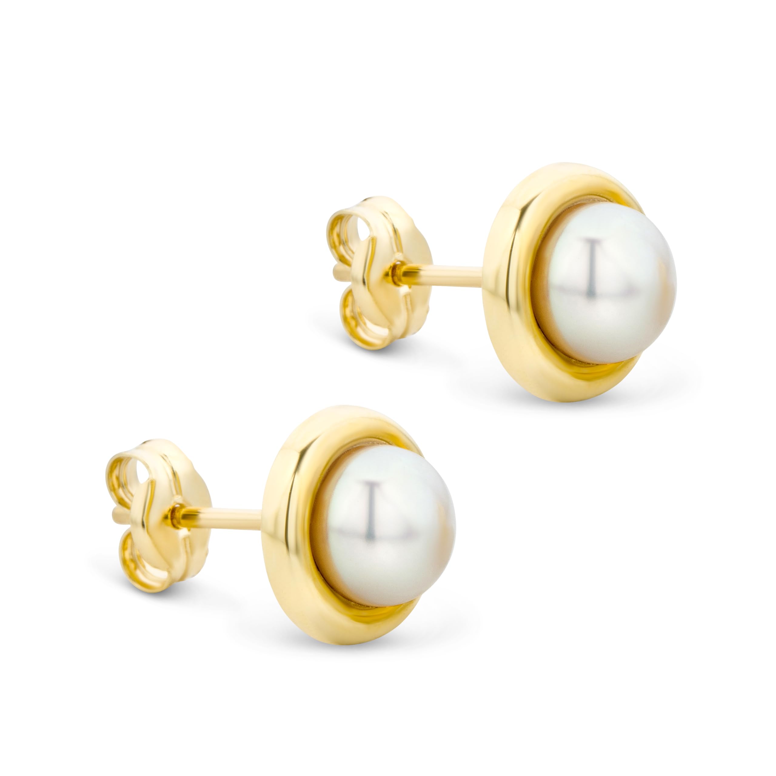 Orovi Earrings for Women – 9 Carat (375) Yellow Gold – Pearl Earrings, 9ct Gold Studs with Freshwater Pearls 5 mm, Hypoallergenic studs, Womens jewellery, with Jewellery Box