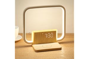 BLONBAR Sunrise Alarm Clock with Wireless Charging Desk Touch Lamp 3 Level Dimmable Wake-up Light Bedside Lamps for Bedroom Living Room,Sunrise Lamp with 10 Natural White Noise Sound 30/60/90 Mins countdown