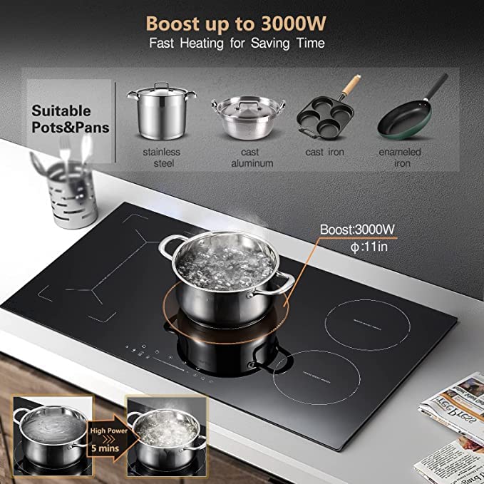 Electric Induction Cooktop, Builtin Induction Stove Top 36 Inch with 5