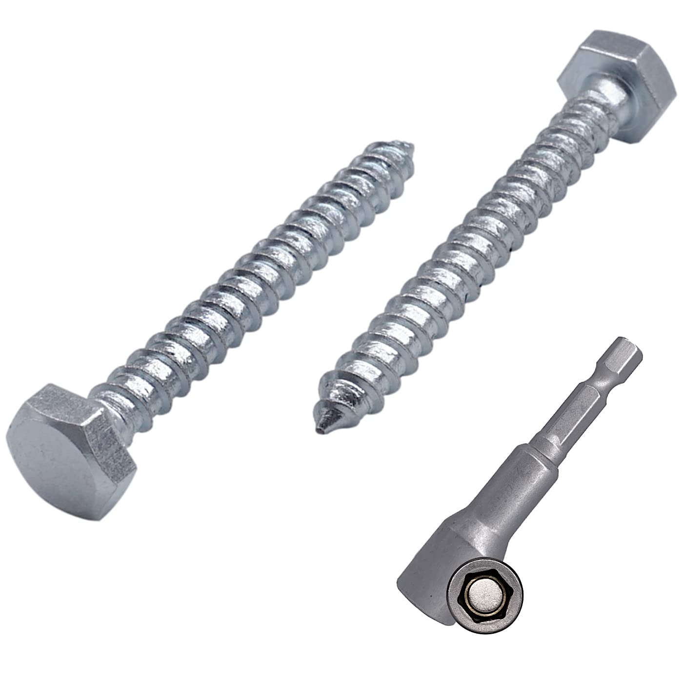 Marcopol (Pack of 30 pcs) DIN 571 Zinc Plated Steel Hexagon Wood Screws M8 x 60 mm, Coach Screws, Hex Screw, Lag Bolts, Hex Head (30, M8 x 60 mm), Silver