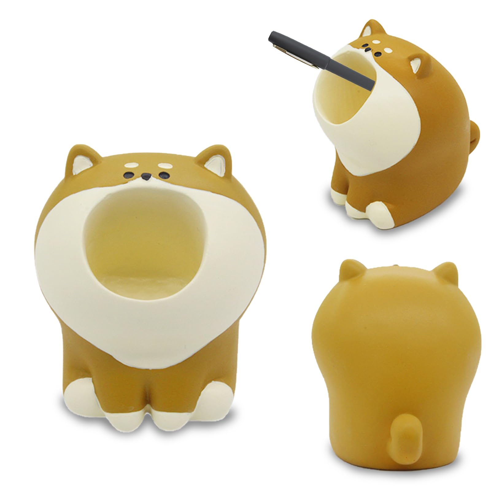 AVZXXKUF Cute Pen Pencil Holder,Kawaii Resin Animals Organizer,Creative Dog With Wide Mouth Pencil Holder,Cartoon Toothbrush Holder,Mini Storage Decorations for Office Desk Dressing Table(Dog)