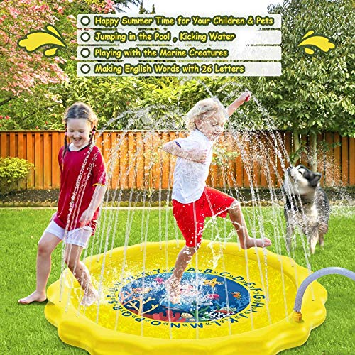 HISTOYE Splash Pad for Toddlers Kids Sprinkler Summer 63" Large Size Sprinkle Play Mat Outdoor Fun Lawn Water Mat Toy Age 3-5 Toys Wading Pool for Girl Boy Babies - Thumbnail 3