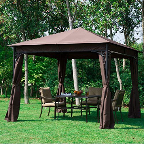 Outsunny Luxus Pavillon Gartenpavillon Partyzelt Festzelt Gartenzelt braun 3x3 m – Bild 3