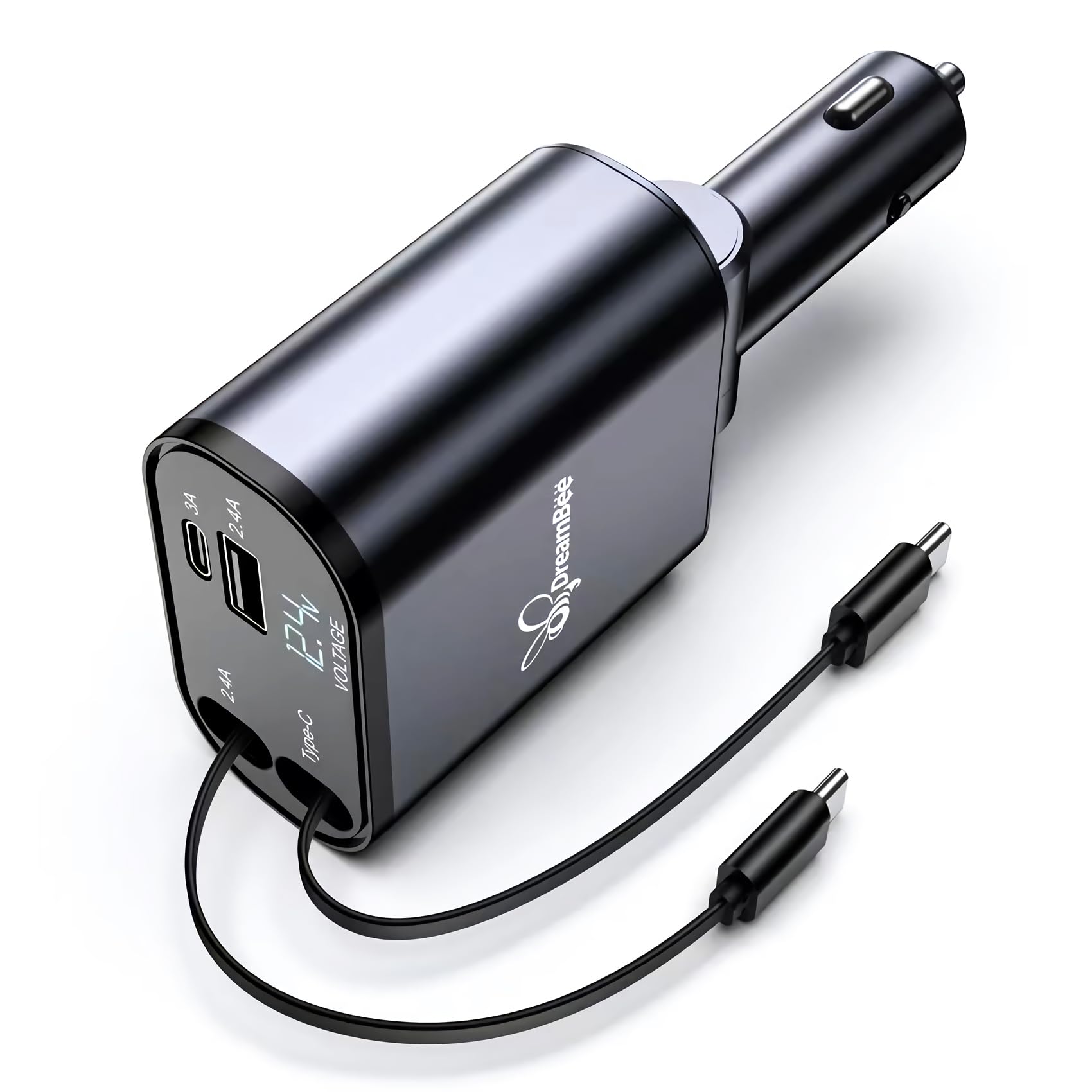 DreamBee Retractable Car Charger,66W Super Fast USB Car Phone Charger,Dual TypeC Retractable Cables Gifts for Men Women Car Truck Accessories for Samsung Galaxy S23+/S23/ S22 iPhone 15/14,iPad