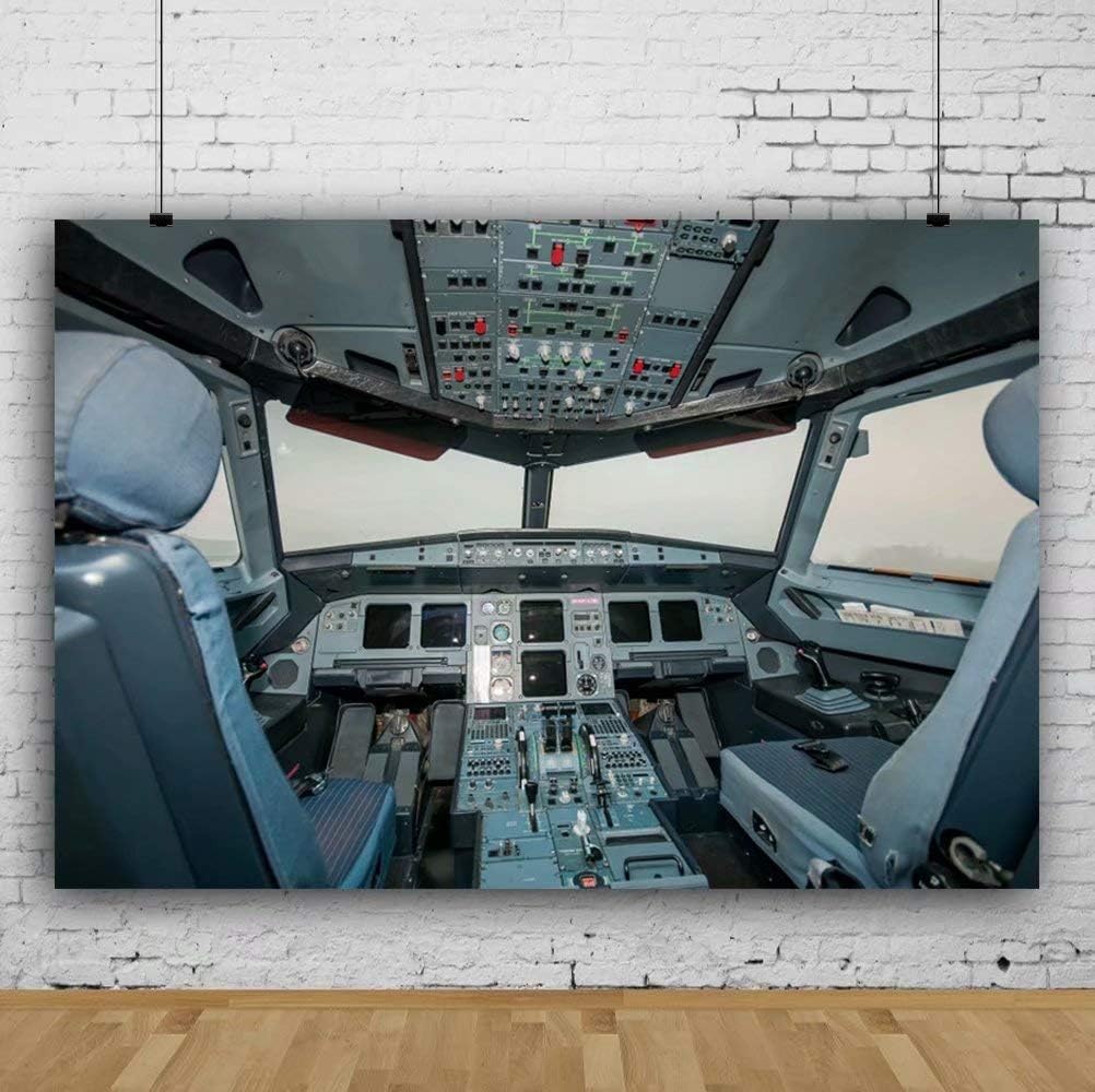 OFILA Aircraft Cockpit Backdrop 12x8ft Control Panel Photos Background Navigation Plane Vehicle Aeroplane Dashboard Deck Equipment Piloting System Photos Boeing Airplane Photo Props