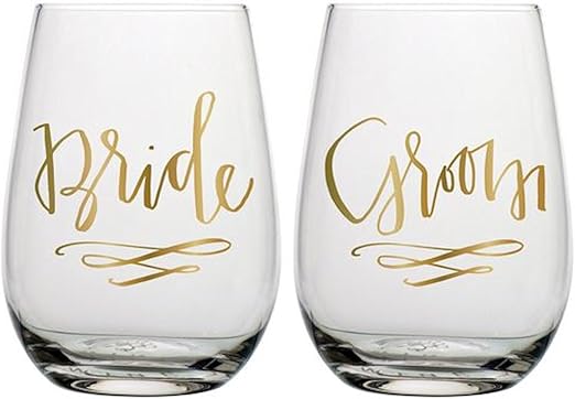Amazon Com Slant Bride Groom Stemless Wine Glasses Set Of 2
