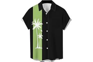 WHO IN SHOP Men's Short Sleeve Button Up Hawaiian Shirt 1950s Vintage Bowling Shirts