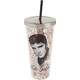 Spoontiques - Glitter Filled Acrylic Tumbler - Glitter Cup with Straw - 20 oz - Stainless Steel Locking Lid with Straw - Double Wall Insulated - BPA Free - Elvis Presley