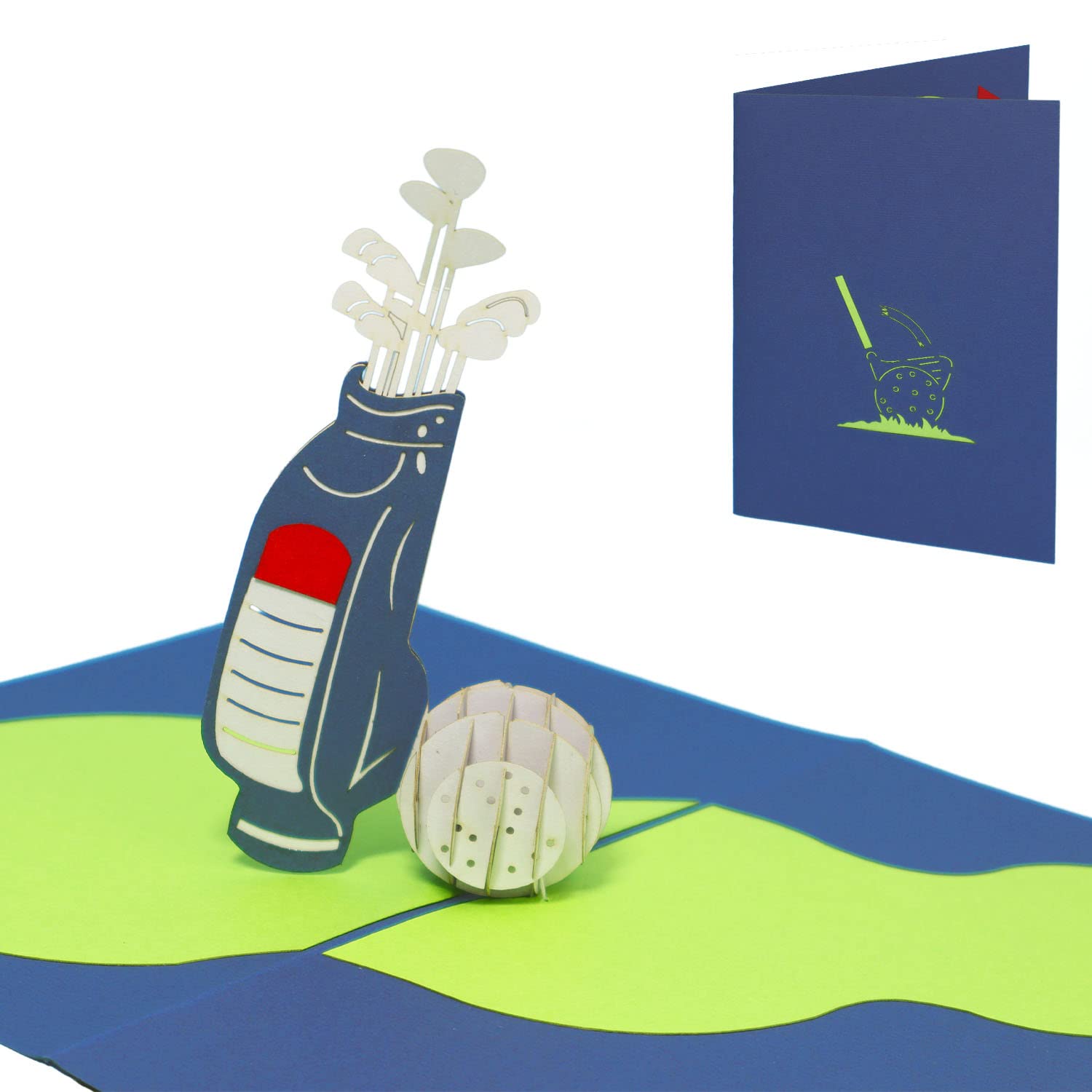 LIN - Pop Up 3D Greeting Card for a Golfer's Birthday, Golf Club and Ball, Handmade, (#213)