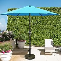 Amazon Com Blissun 7 5 Ft Patio Umbrella With Fringe Yard Umbrella Push Button Tilt Crank Light Blue Sports Outdoors