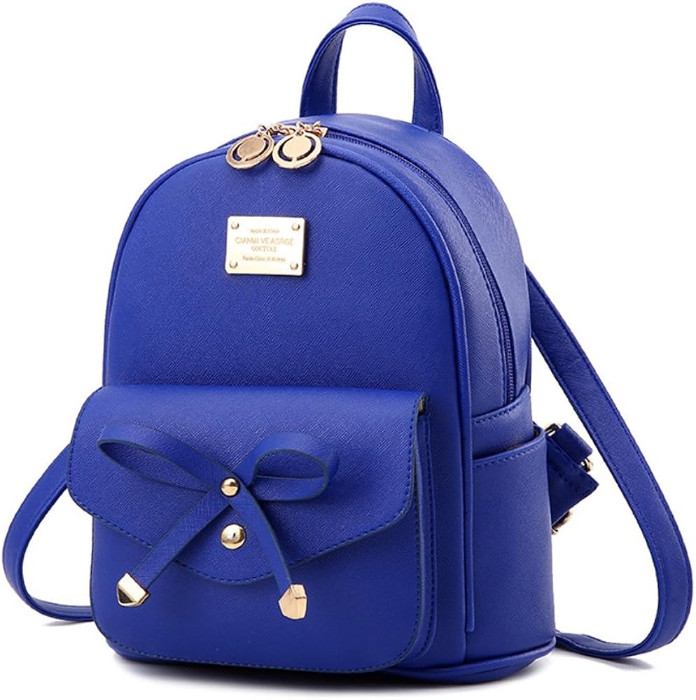 Girls Blue Mini Backpack Purse Leather Cute Bowknot Fashion Small Backpacks Purses