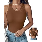 Ninimour Women Tops Tank Tops with Built-in Bra for Women Sleeveless Racerback Shirts Casual Ribbed Fitted Tops