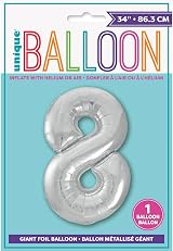 Unique Silver Number 8 Shaped Large Foil Balloon 86cm - 1 Piece view 2