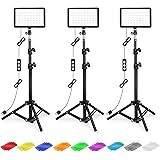 Photography Lighting Kit Dimmable 5600K USB Led Video Studio Streaming Lights with Adjustable Tripod Stand and Color Filters
