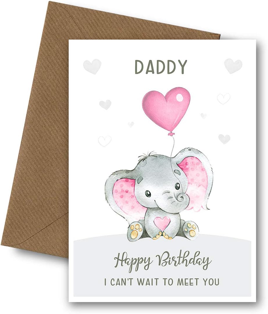 PERSONALISED Baby Elephant Father's Day Card. Happy Birthday to a daddy, father, dad to be. From girl, daughter, unborn child, bump. PINK - Dumbo style. 1st First Birthday with Baby