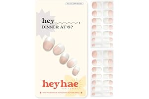 Heyhae Semi Cured Gel Nail Strips | No LED Lamp Needed | French, Pink, Spring | Easy Apply & Remove, Salon Quality | Includes 28 Strips, 1 Prep Pads, Nail File & Wooden Stick - Hey, Dinner at 6?