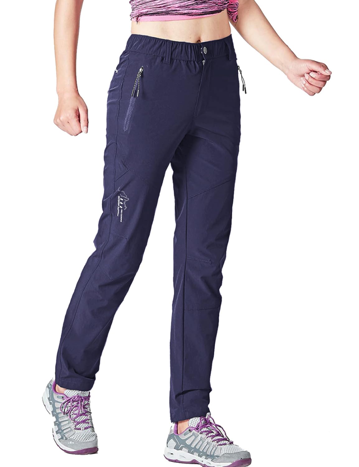 Photo 1 of Gopune Women's Hiking Pants Lightweight Quick Dry Water Resistant Elastic Waist Workout Travel Athletic Joggers (Navy,XL)